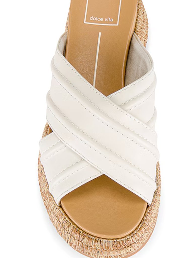 Dolce Vita Ivory Leather Raffia Platform Slide Sandals Size 6